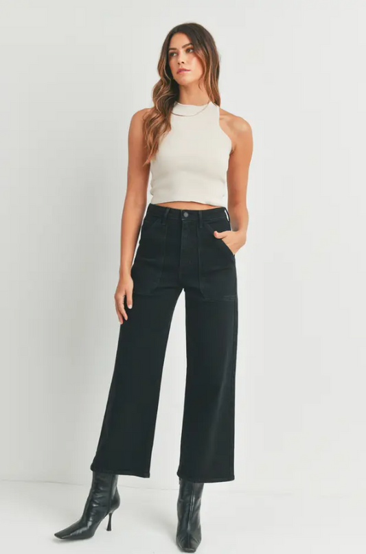 Black Cargo Pocket Wide Leg Jean