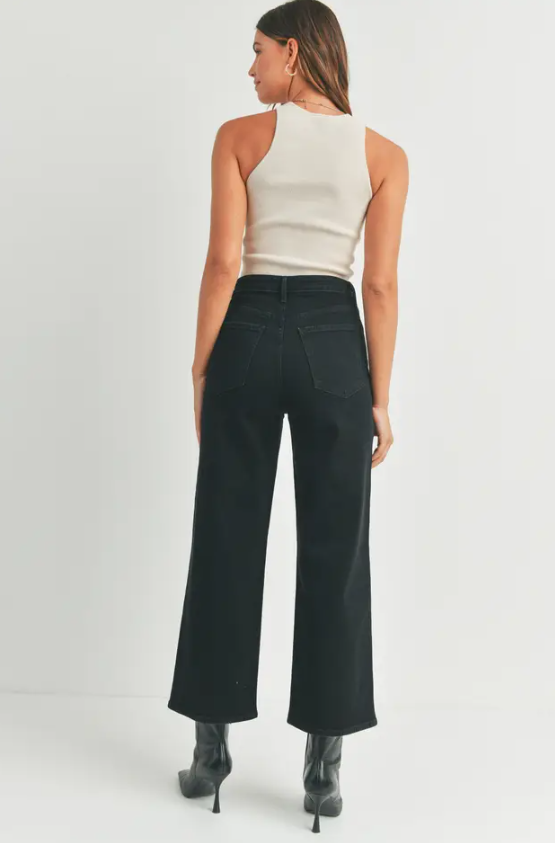 Black Cargo Pocket Wide Leg Jean