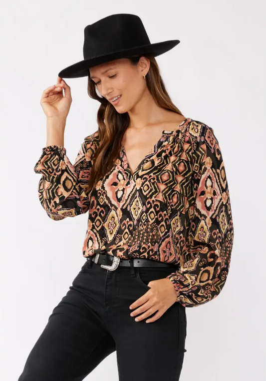 Long Sleeve Split Neck Blouse