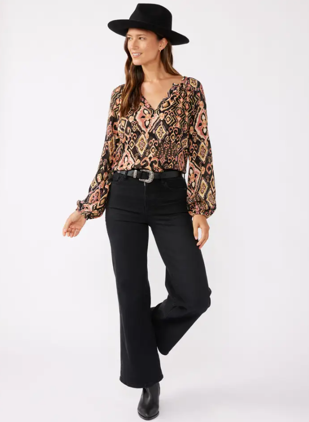 Long Sleeve Split Neck Blouse