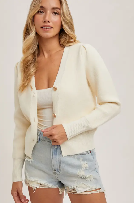 Button Down V Neck Cardigan