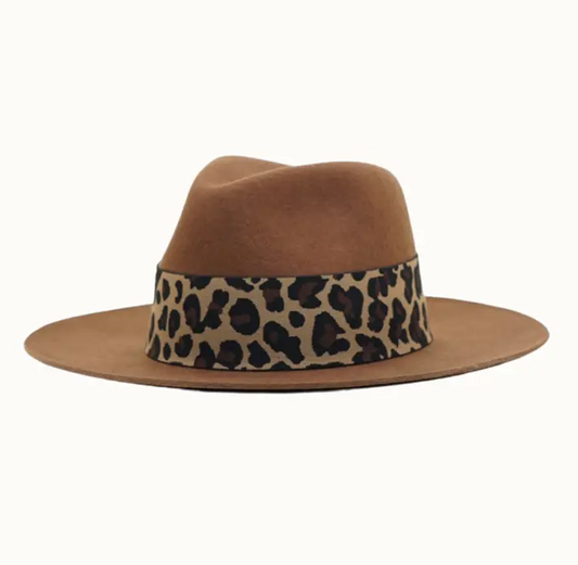 Leopard Banded Travel Friendly, Packable 100% Wool Felt Rancher