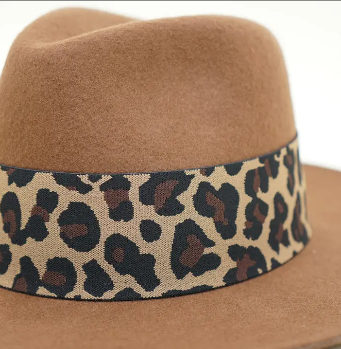 Leopard Banded Travel Friendly, Packable 100% Wool Felt Rancher