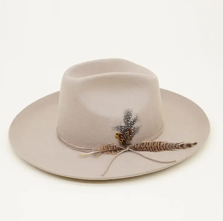 Western Cowboy Hat, 100% Wool Felt, Feather Trim