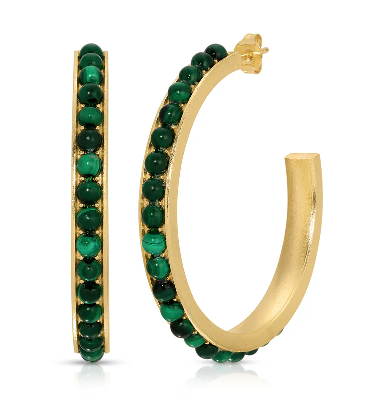 Bali Beaded Hoop - Malachite