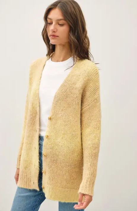 Tonal Gradient Oversized Button Up Wool Cardigan