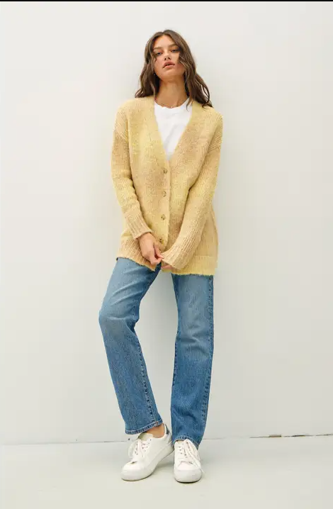 Tonal Gradient Oversized Button Up Wool Cardigan