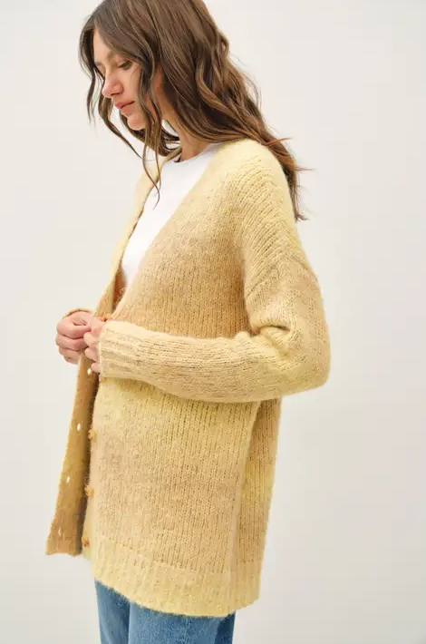 Tonal Gradient Oversized Button Up Wool Cardigan