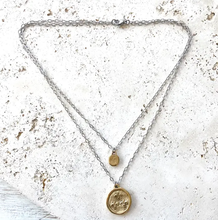 Bee Fleur De Lis vintage coin necklace