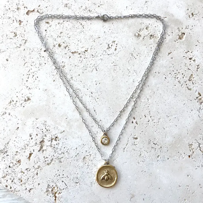 Bee Fleur De Lis vintage coin necklace