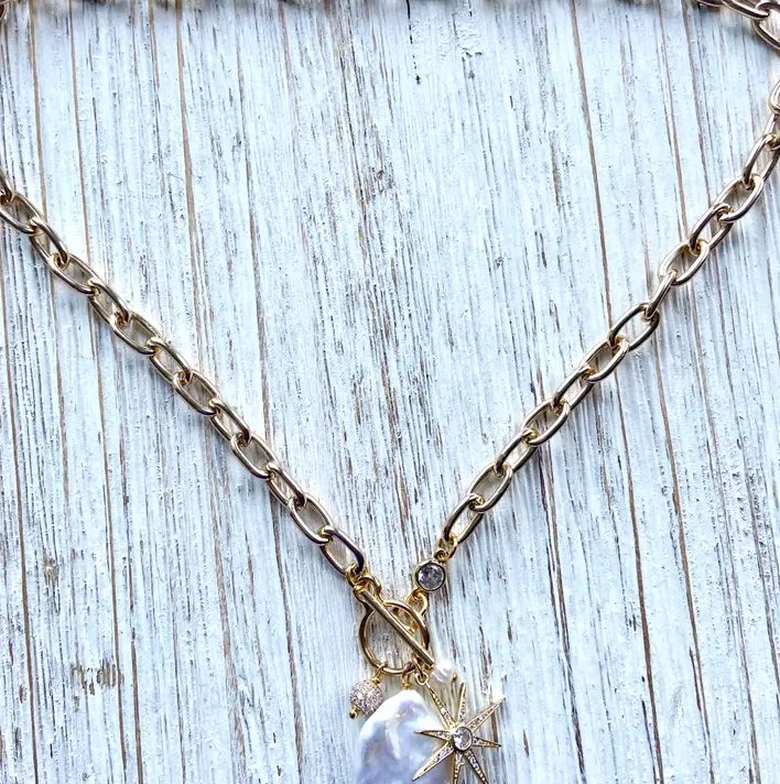 Fresh Water Pearl Star Gold Necklace