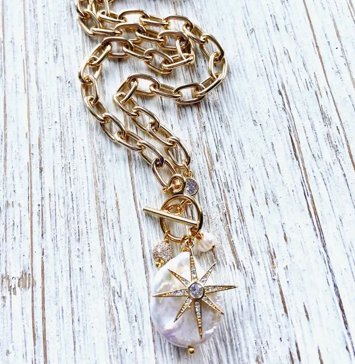 Fresh Water Pearl Star Gold Necklace