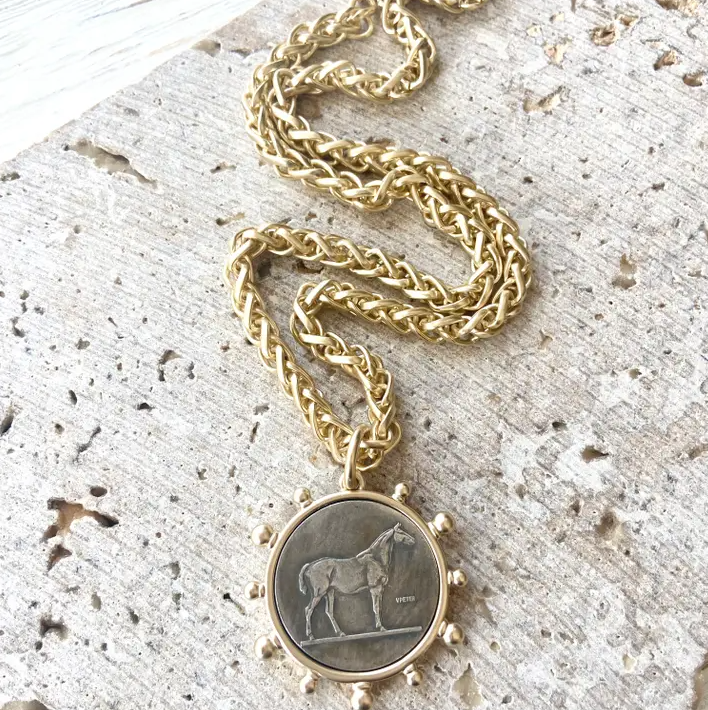 Matte Gold Horse Coin Necklace