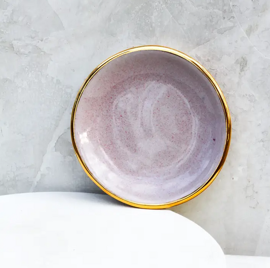 Pink Ring Dish with Gold rim