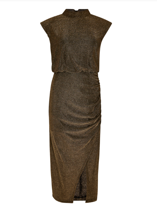 Sparkle Mock Neck Ruched Dress Gold