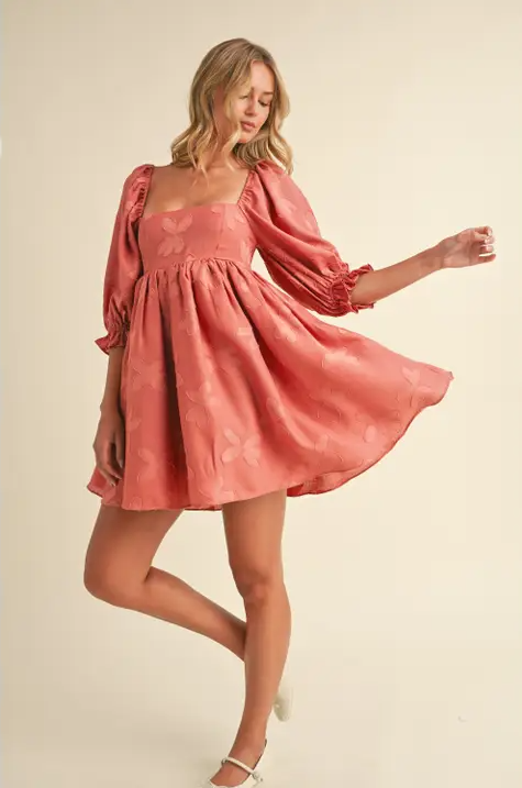 Ruffled, Puff Sleeve Baby Doll Dress