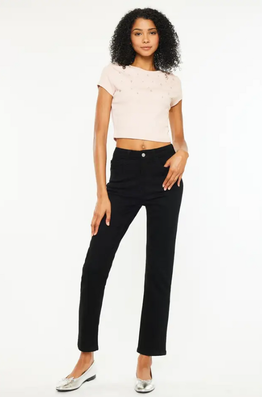 High Rise Slim Straight Jean/ Black