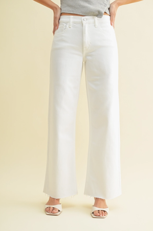 White Wide Leg Jean with raw hem