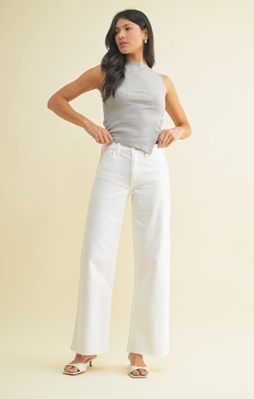 White Wide Leg Jean with raw hem