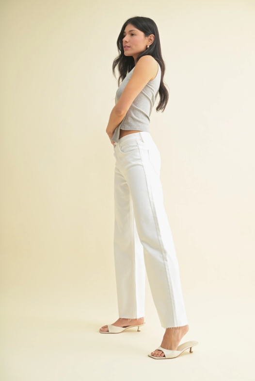 White Wide Leg Jean with raw hem