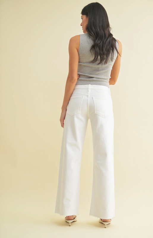 White Wide Leg Jean with raw hem