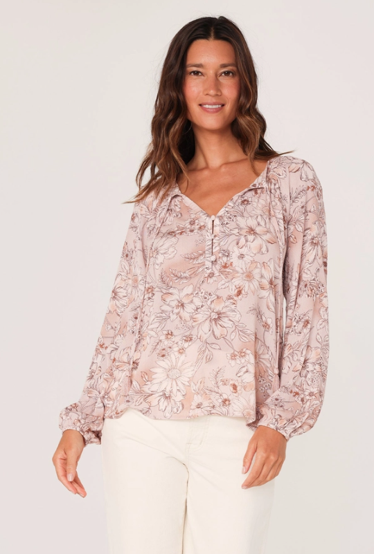 Floral Tassel Tie Blouse