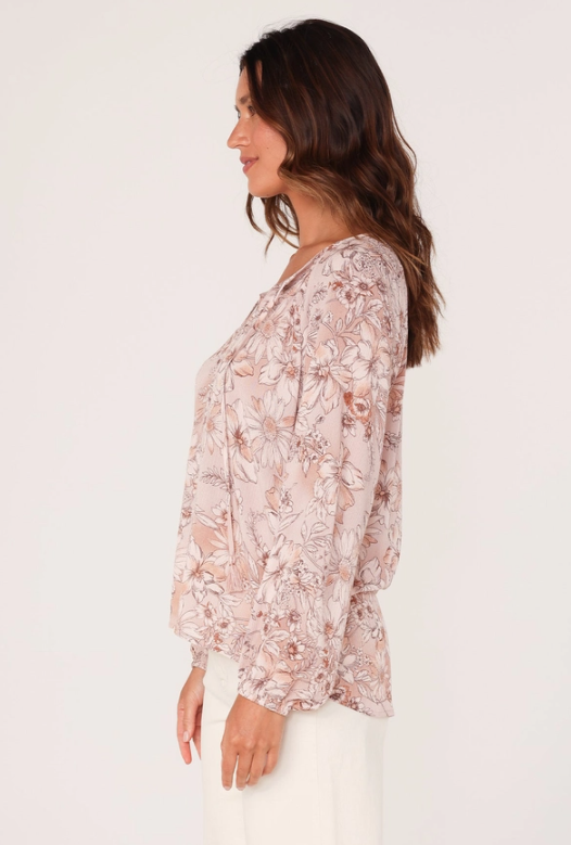 Floral Tassel Tie Blouse