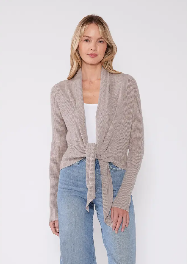 Waffle Knit Long Sleeve Tie Front Cardigan