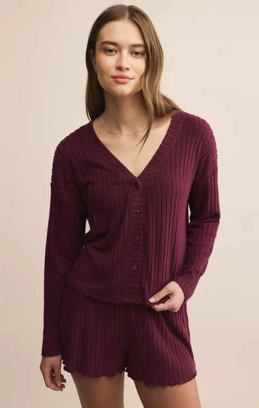 Mara Rib Cardigan Merlot