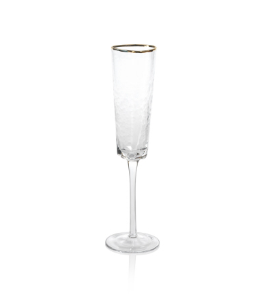 Triangular Champagne Flute - Luster with Gold Rim Or Clear -No Luster