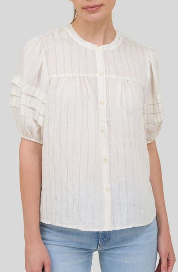 Puff Sleeve Striped Linen Top