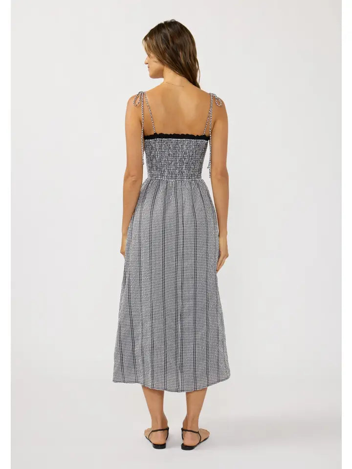 Smocked Gingham Midi Dress