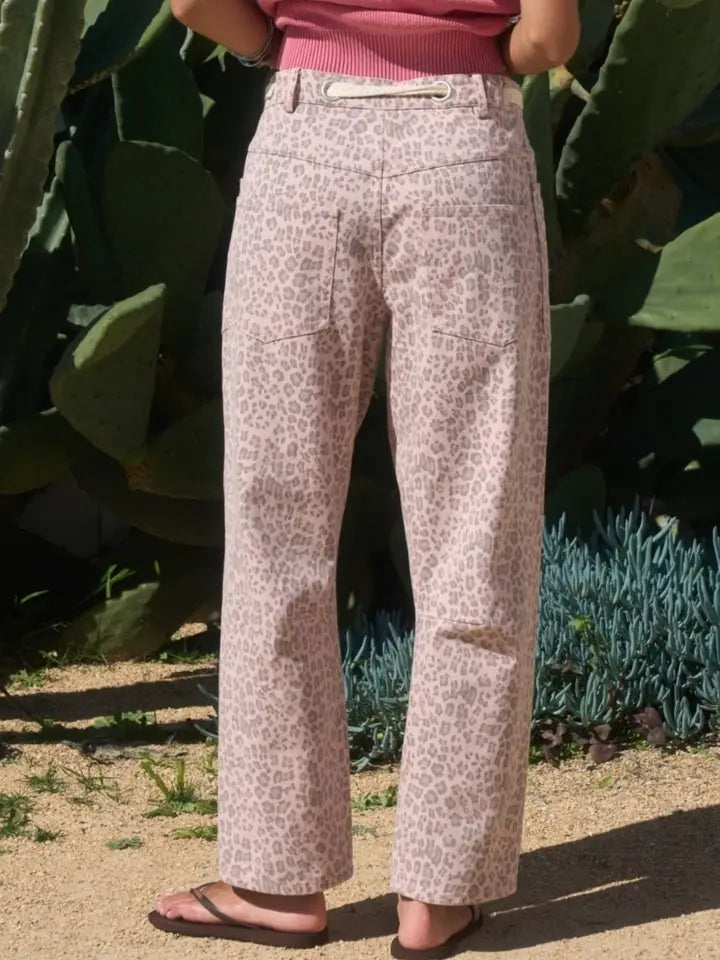 Leopard Print Drawstring Wide Leg Pants