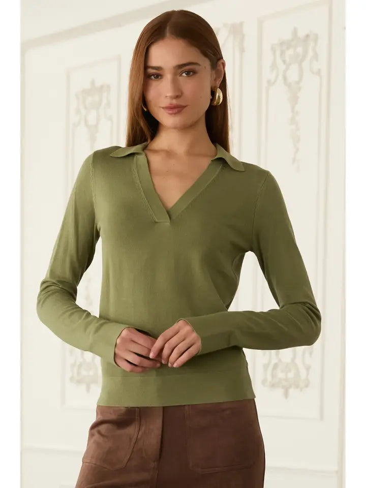 Long Sleeve Polo Knit Top