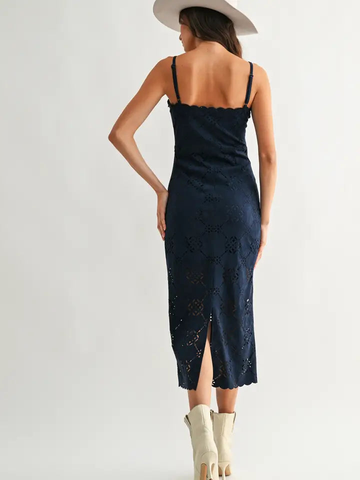 Laser-Cut Midi Dress with Scalloped