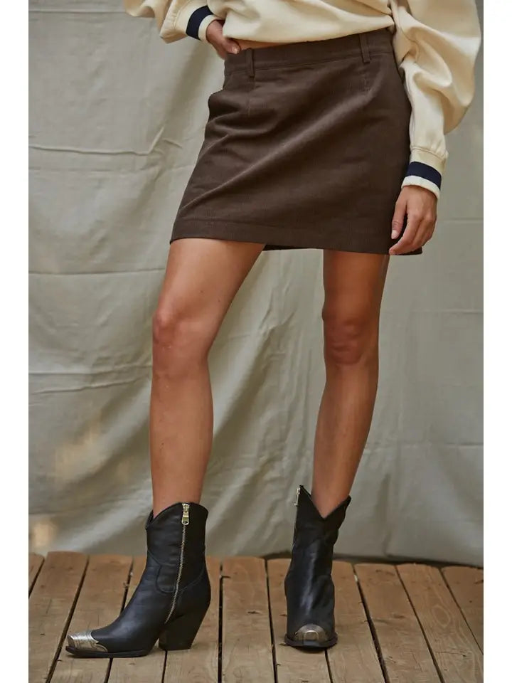 Woven Cotton Corduroy A-Line Mini Skirt