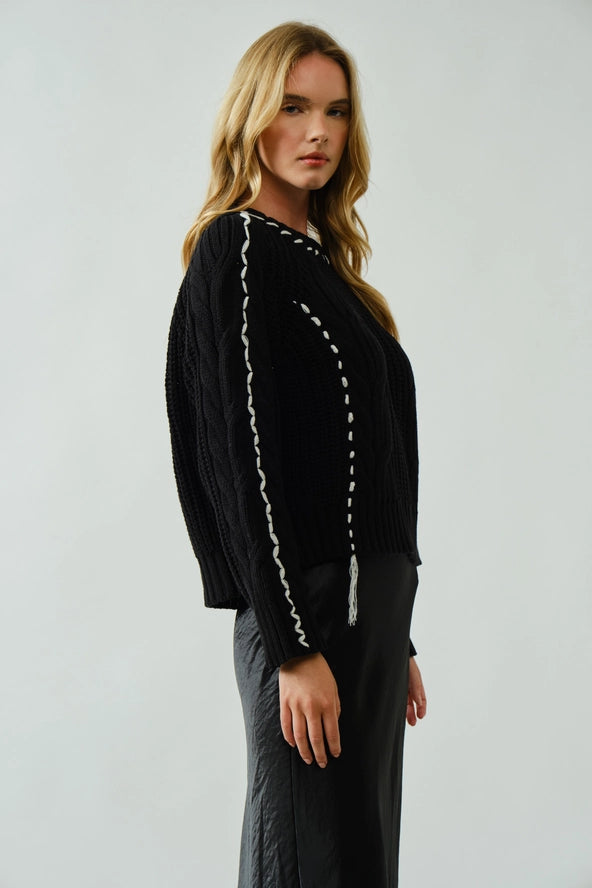 Stitched Detail Cable Sweater Pullover Top