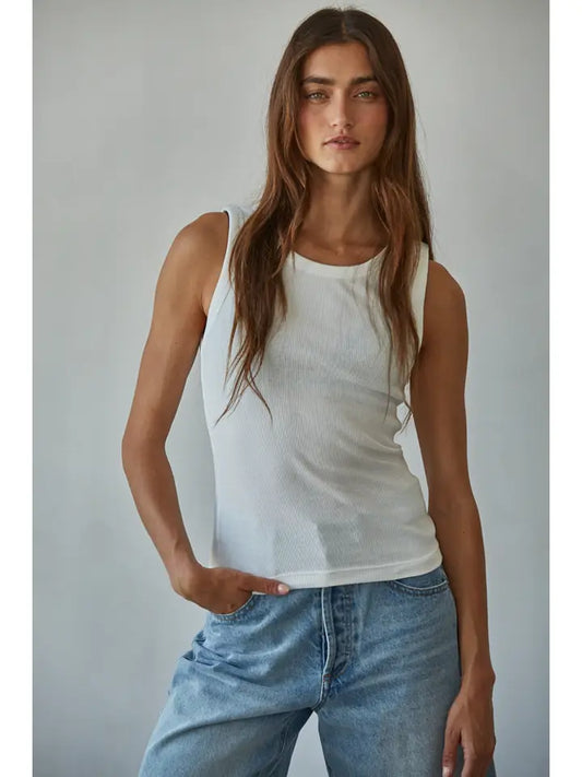 Knit Cotton Ribbed Round Neck Sleeveless Tank Top