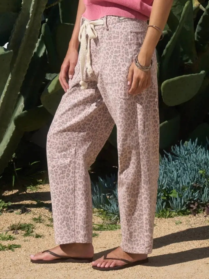 Leopard Print Drawstring Wide Leg Pants