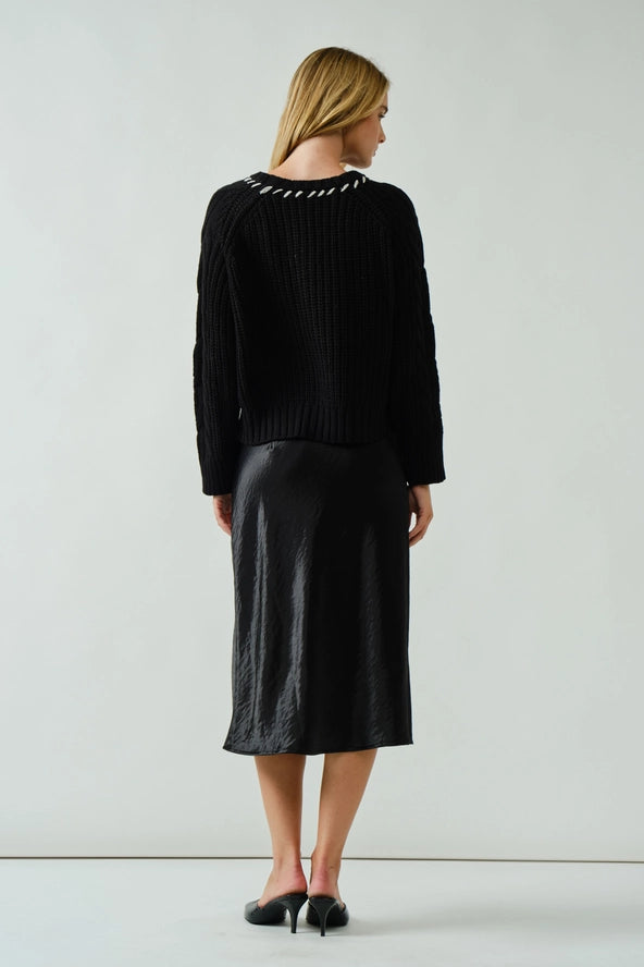 Stitched Detail Cable Sweater Pullover Top