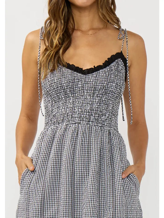 Smocked Gingham Midi Dress