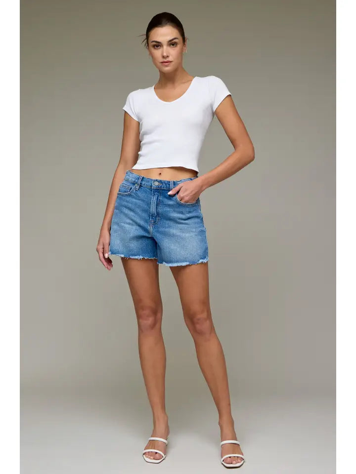 Medium Wash Classic 4in A Line Shorts
