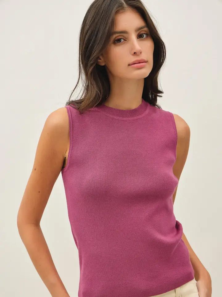 Classic Crew Neck Sleeveless Slim Knitted Tank
