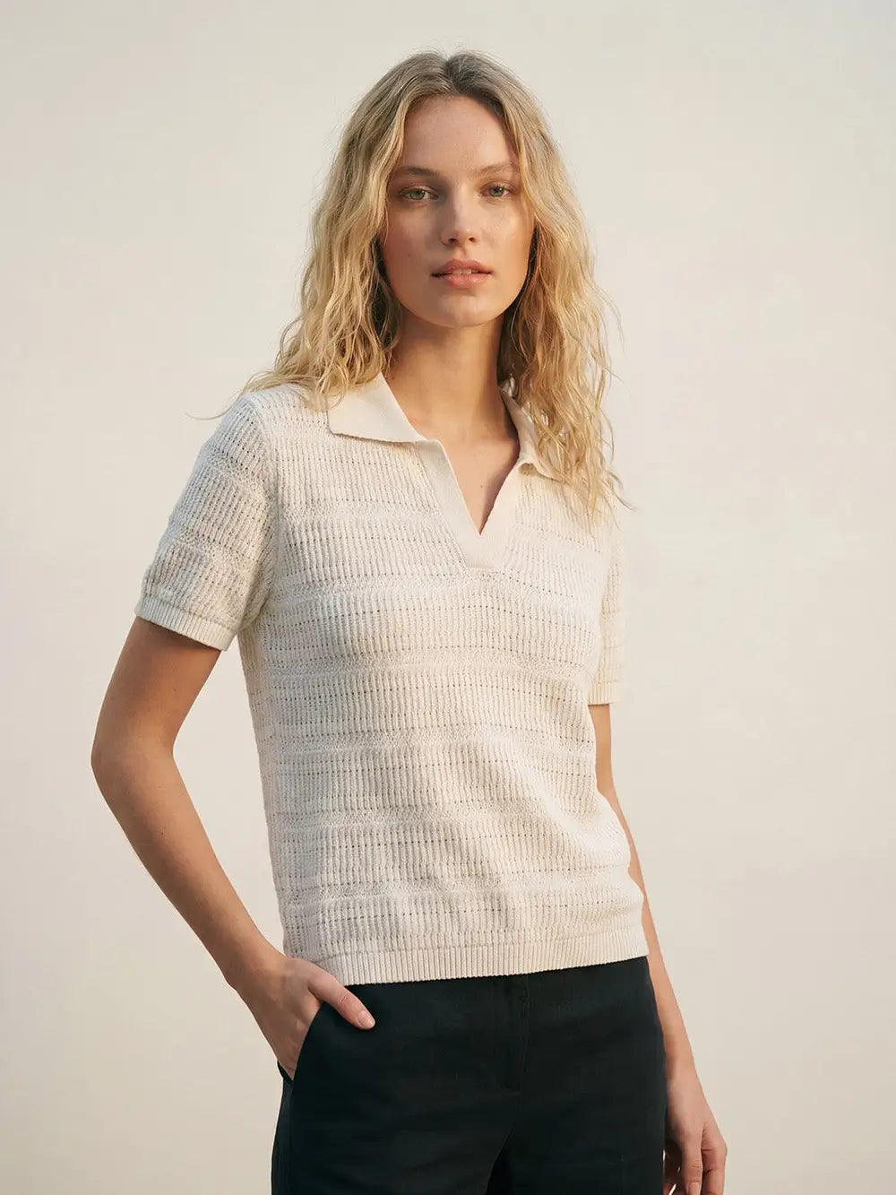 Cream Colored Knit Polo Shirt