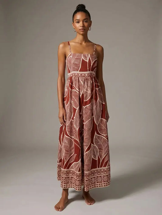 Rust Leaf Code Maxi Dress