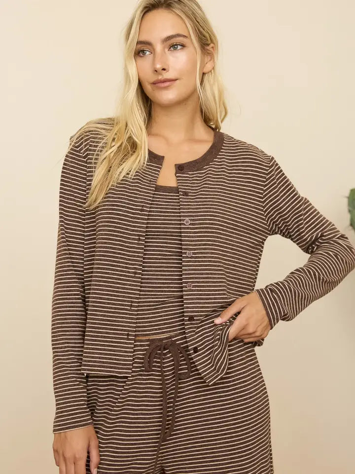 Soft Knit Stripe Lounge Cardigan