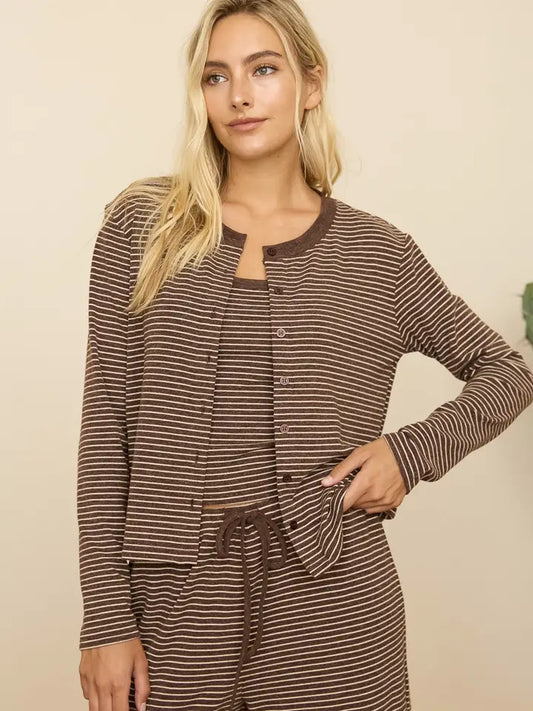 Soft Knit Stripe Lounge Cardigan
