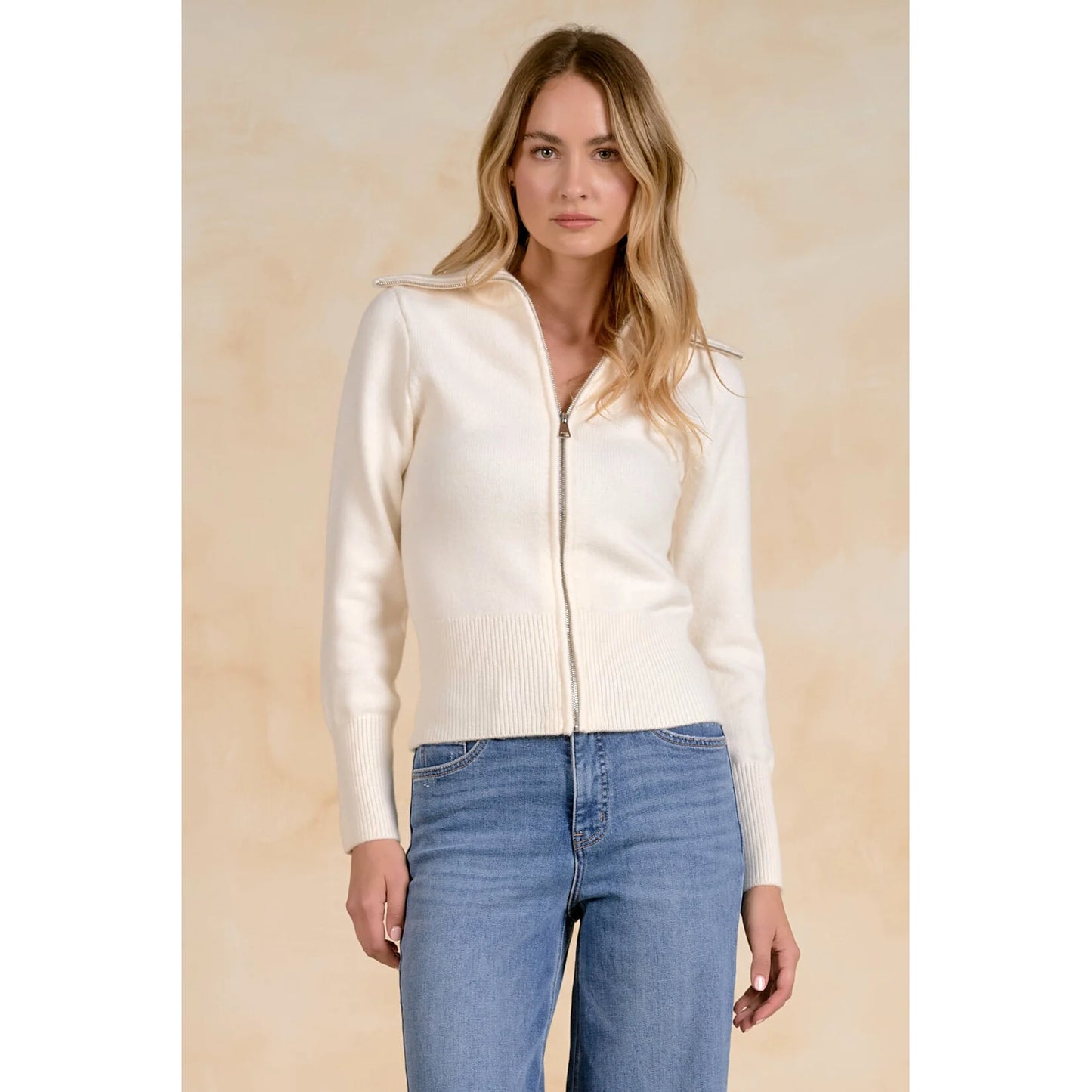 Shana Zip Up Sweater-Off White