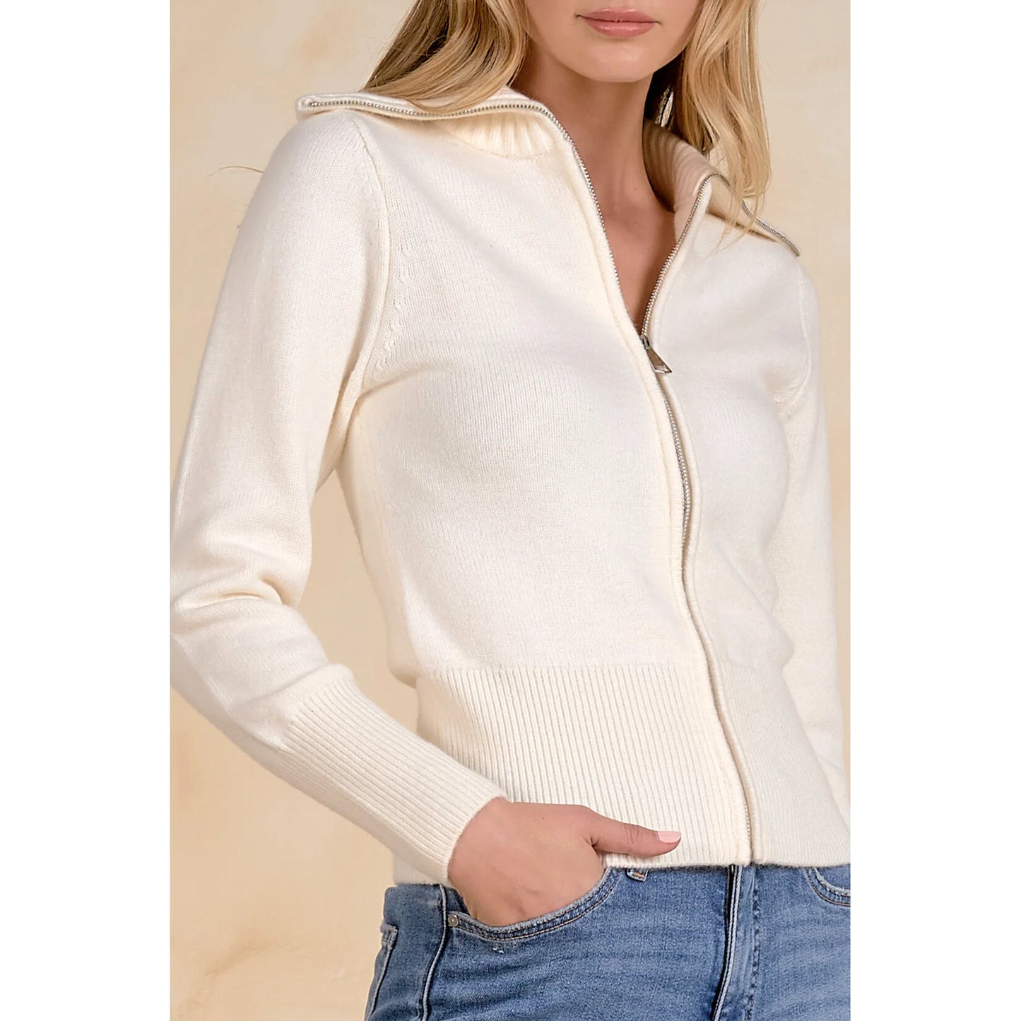 Shana Zip Up Sweater-Off White