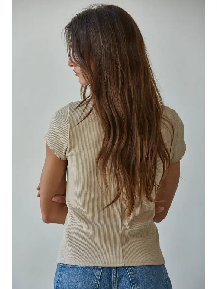 Knit Ribbed Buttondown Short Sleeve Cardigan Top
